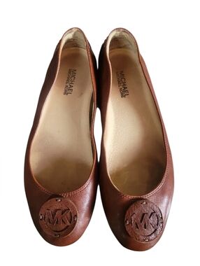 Michael Kors Women's Brown Leather MK Logo Ballet Flats